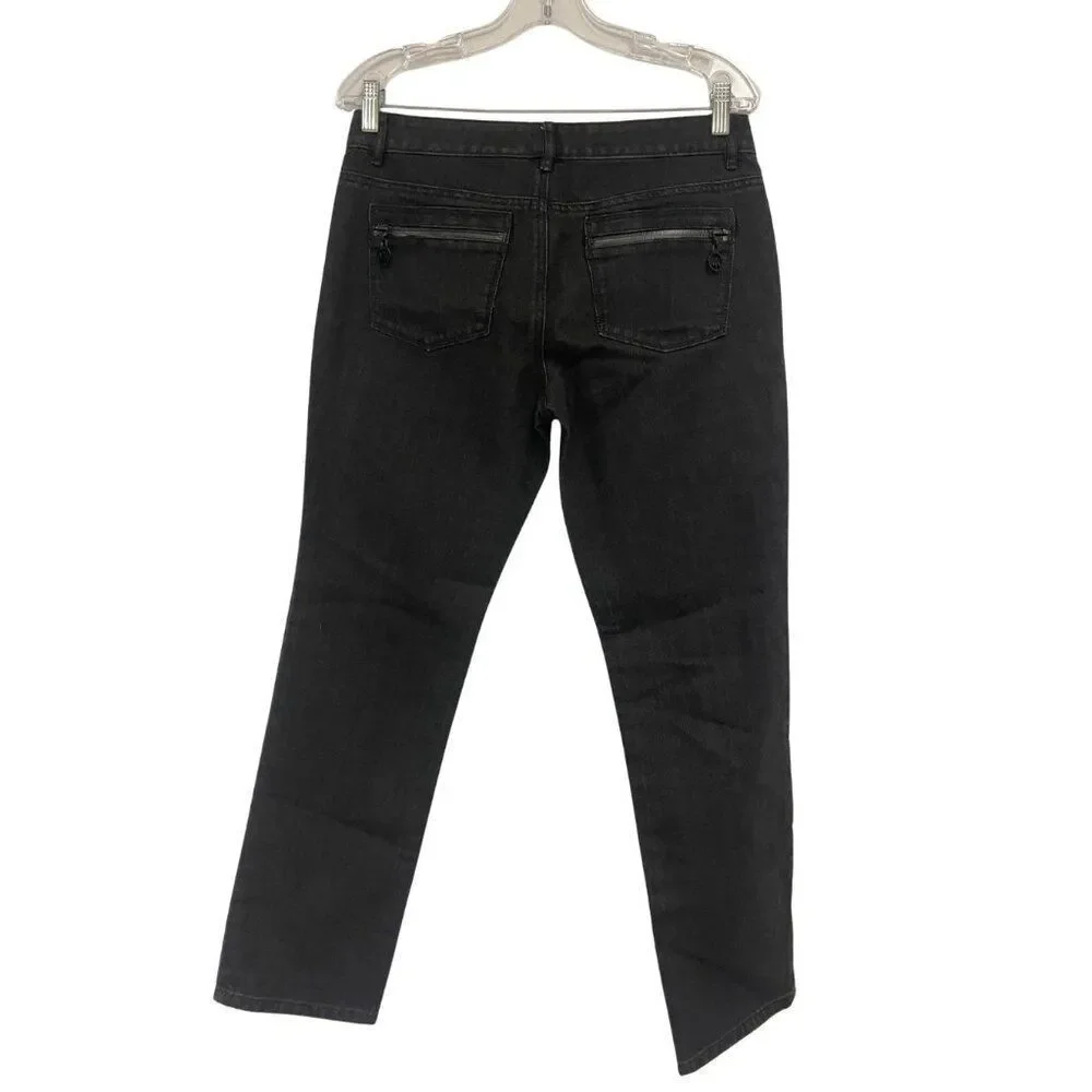 Michael Kors Women Jeans 8P Petite Black Denim Straight Leg Low Rise Stretch NWT